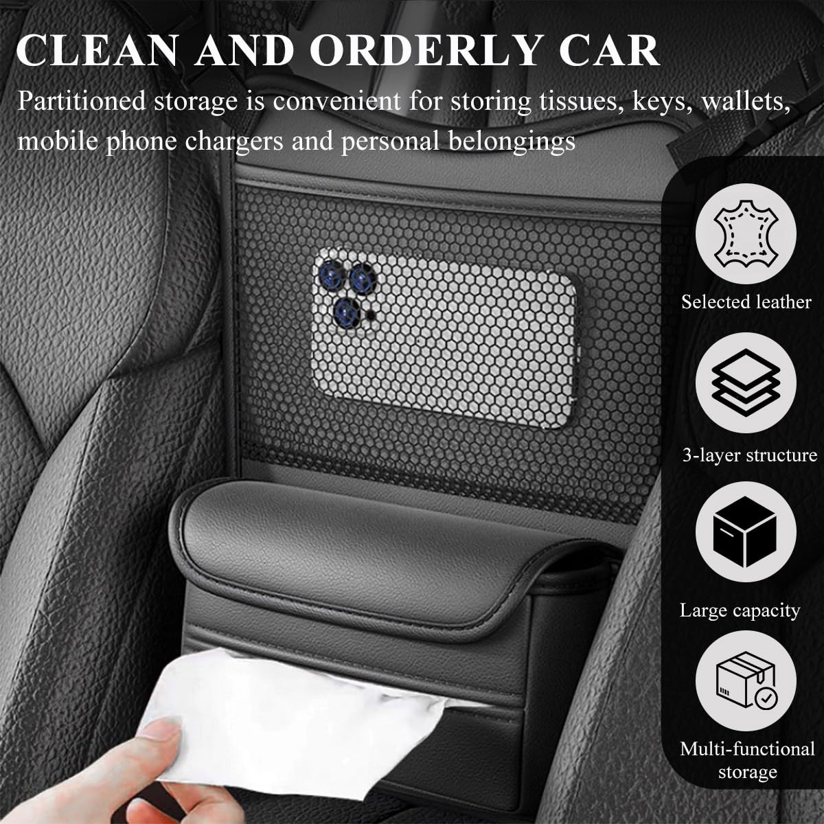 Car Organizer Storage Between Seats, Leather Large Capacity Automobile Handba…