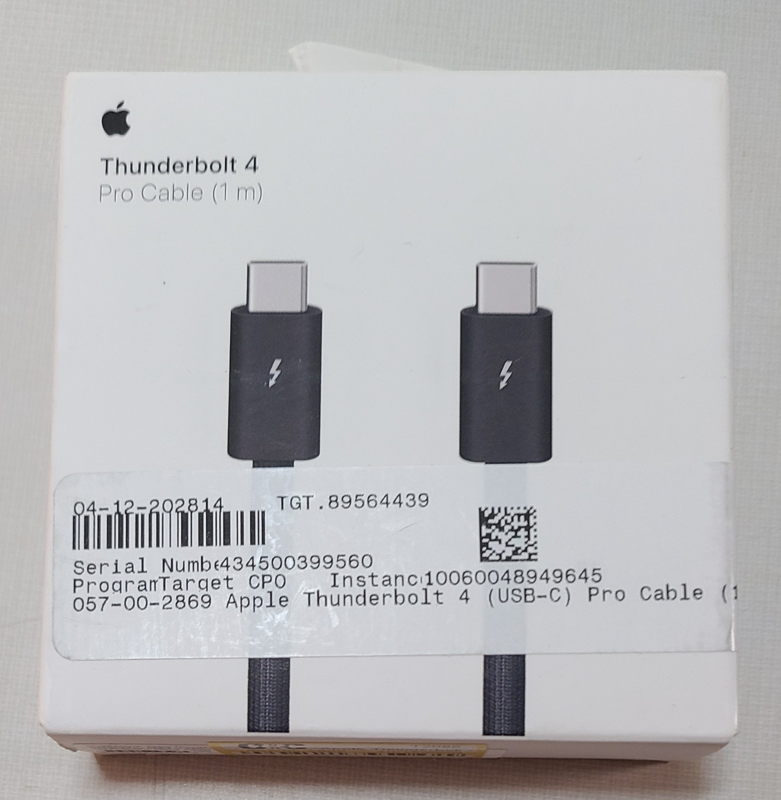 OPEN BOX – Apple Thunderbolt 4 Pro Cable 1m Black – MU883AM/A A2804 – PRISTINE