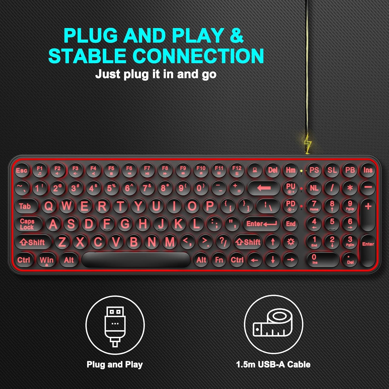 Large Print Backlit Keyboard,Usb Wired Lighted Computer Keyboard with 7-Color Ba