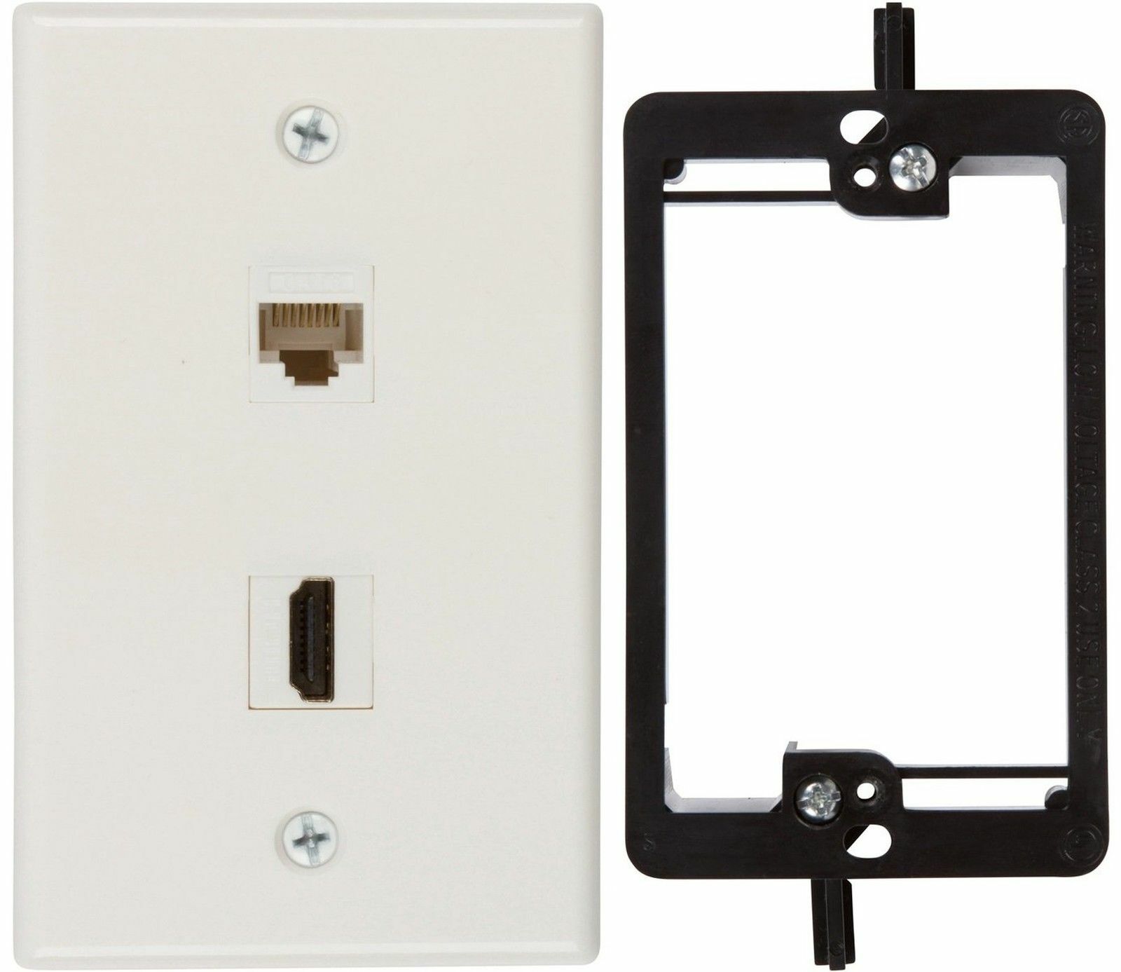TEN BUYER’S POINT HDMI & CAT6 ETHERNET RJ45 WALL PLATE SINGLE GANG LOW WHITE NEW