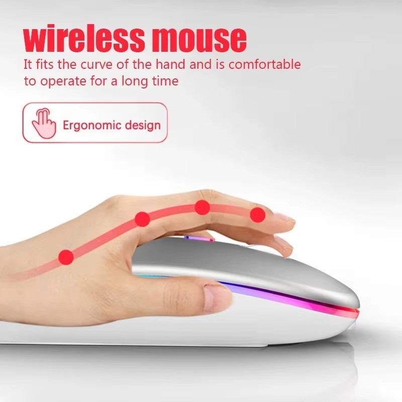 RGB Bluetooth Wireless Mouse Rechargeable Ergonomic USB for PC Laptop iPad