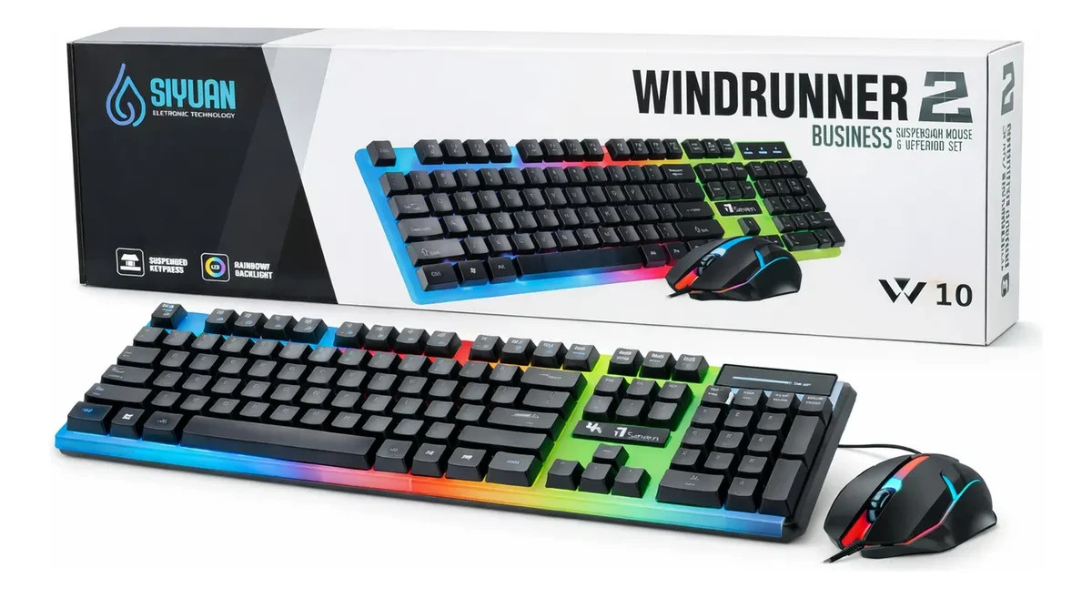 Wired Gaming Keyboard and Mouse Set RGB LED Rainbow Backlit for Computer Desktop