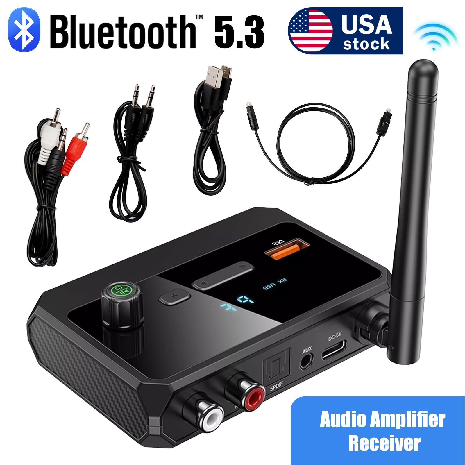 Bluetooth 5.3 Audio Receiver with Hi-Fi DAC & aptX, Optical/USB/RCA/AUX Adapter