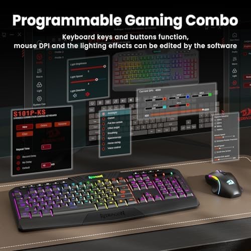Redragon S101M-KS Gaming Keyboard and Mouse Wireless with Tri-Mode, RGB Keybo…