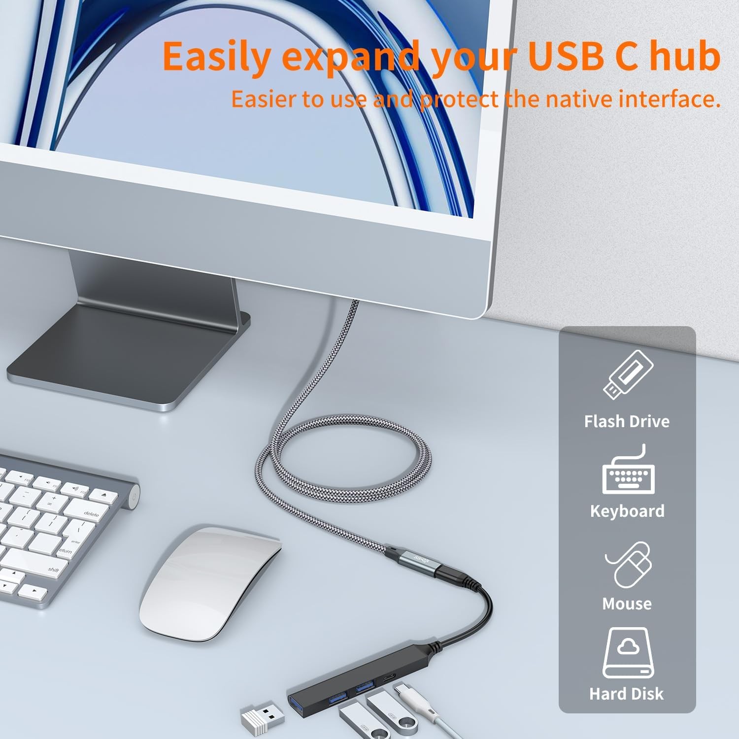 USB C Extension Cable 3.3Ft/1M/10Gbps USB 3.2 Type C 3.1 Male to Female