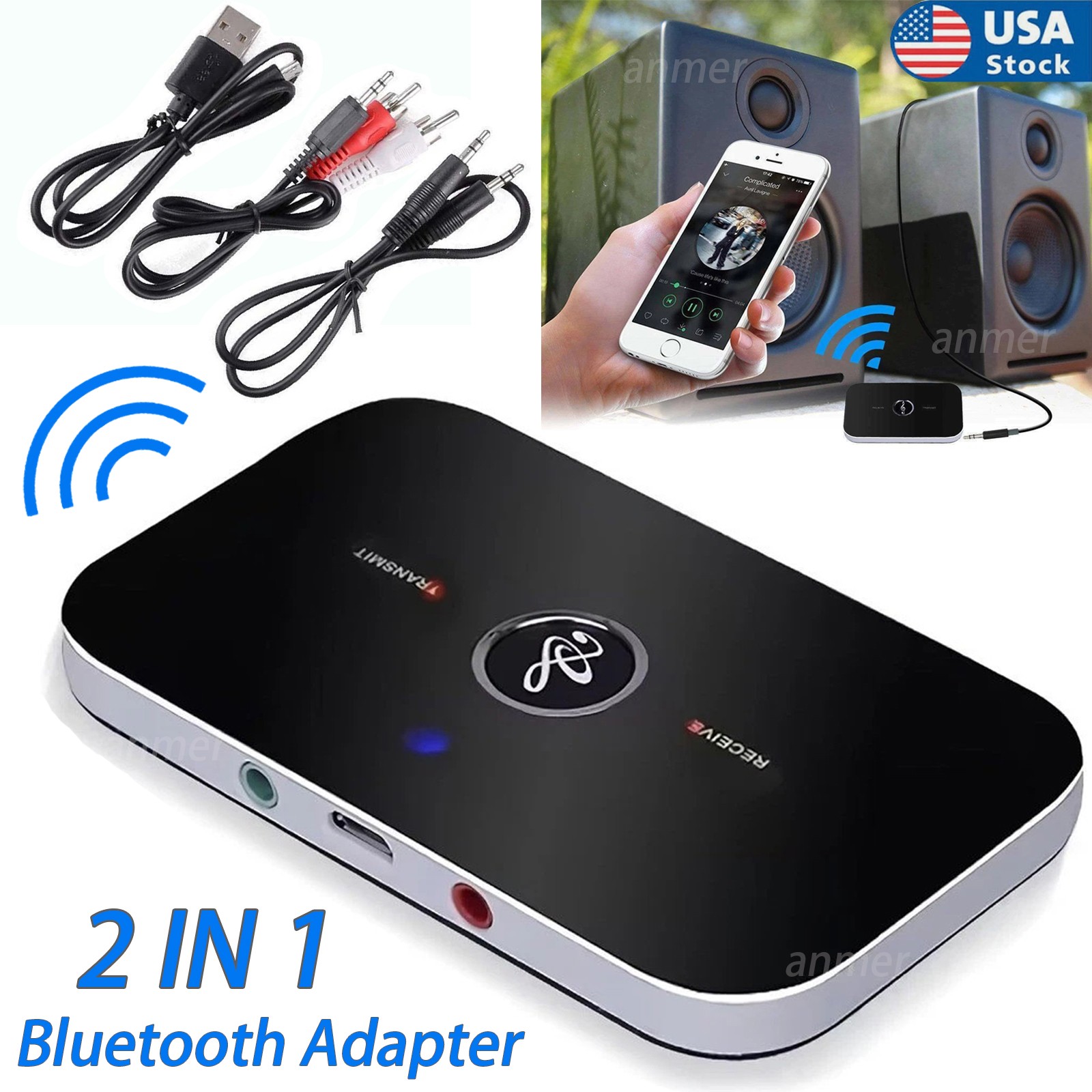 Bluetooth 5.0 Transmitter Receiver Wireless Audio 3.5mm Jack Aux Adapter 2 IN 1