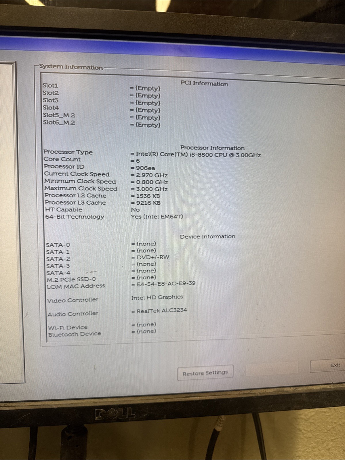 Dell Optiplex 7060 Mini Tower PC Intel Core i5-8500 8GB RAM *No HDD*