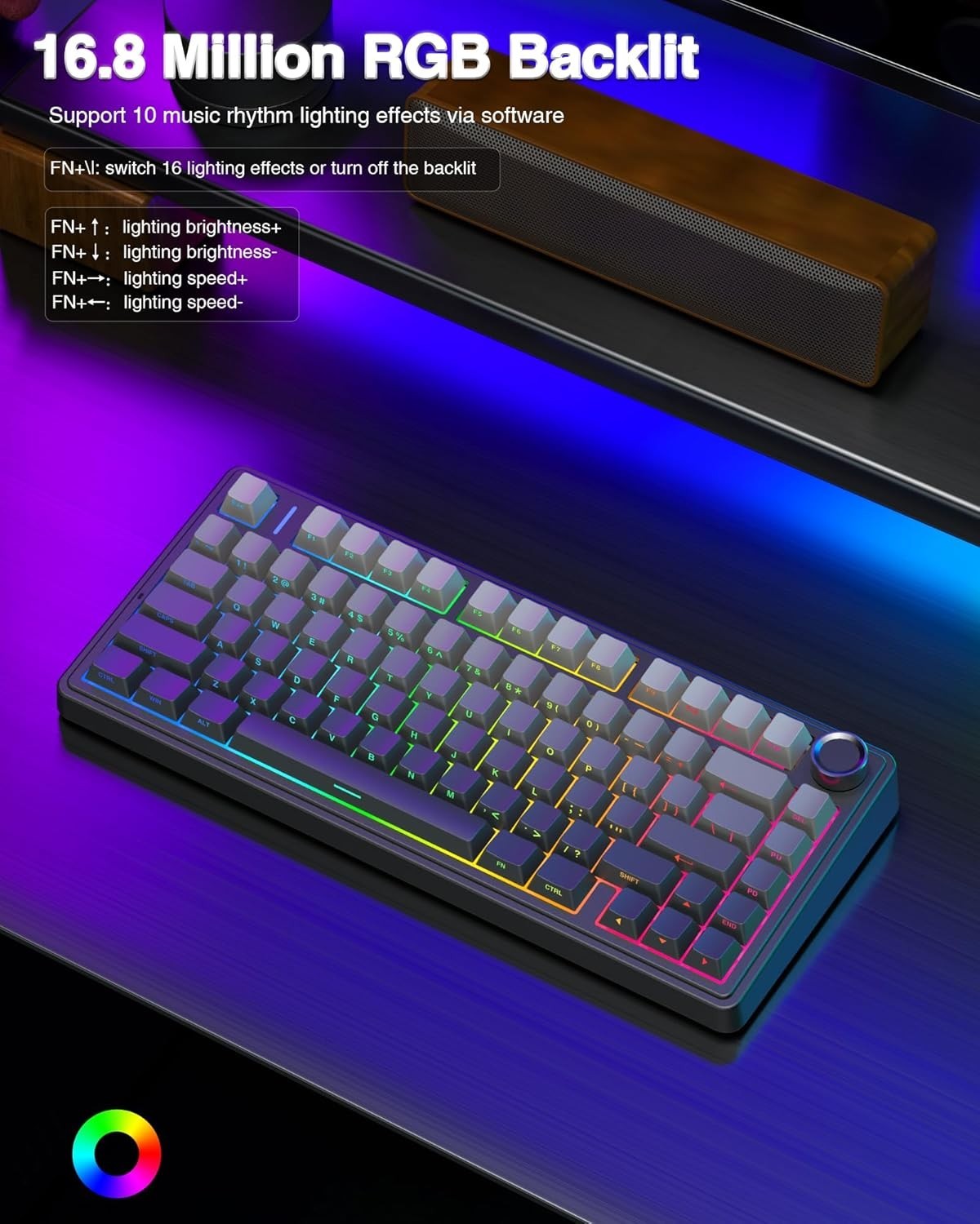 F75 Pro Wireless Mechanical Keyboard,75% Hot Swappable with Knob RGB Backlit