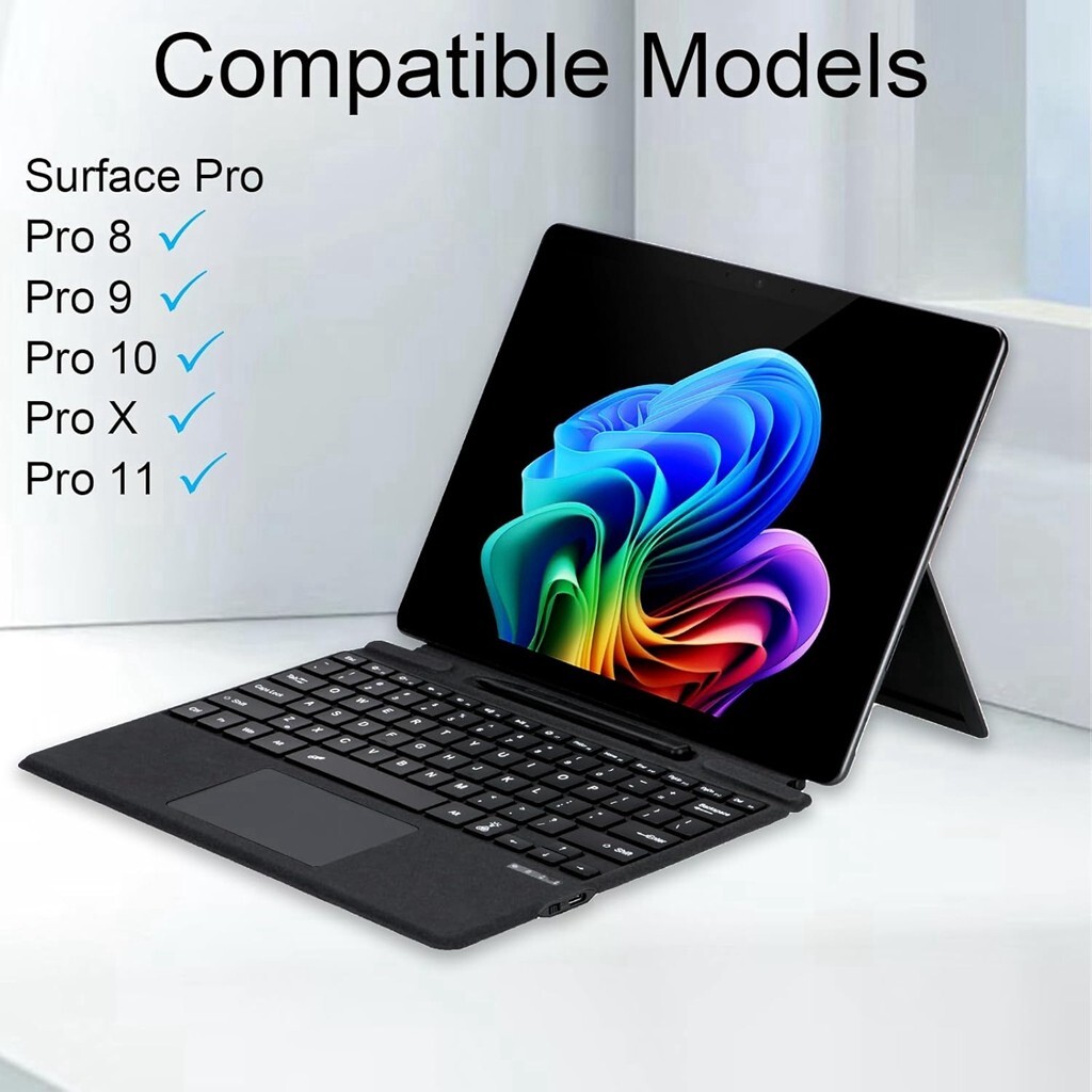 Backlit Wireless Slim Keyboard Touchpad for Microsoft Surface Pro 8/9/X/10/11