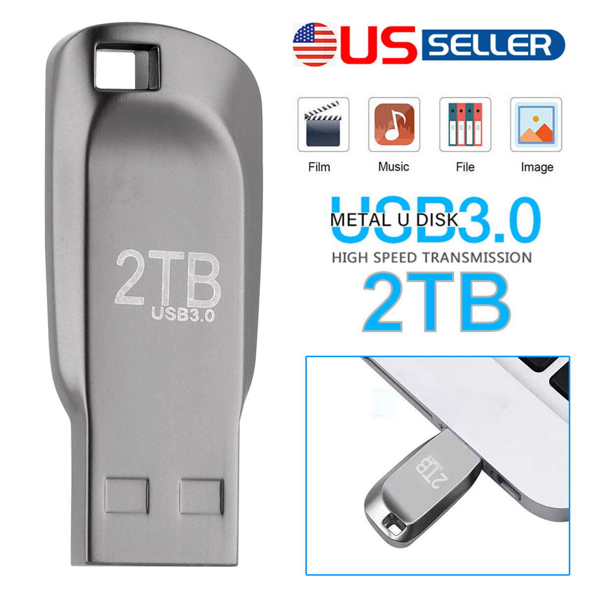2TB USB 3.0 Flash Drive Thumb Type C U Disk Memory Stick Pen PC Laptop Storage