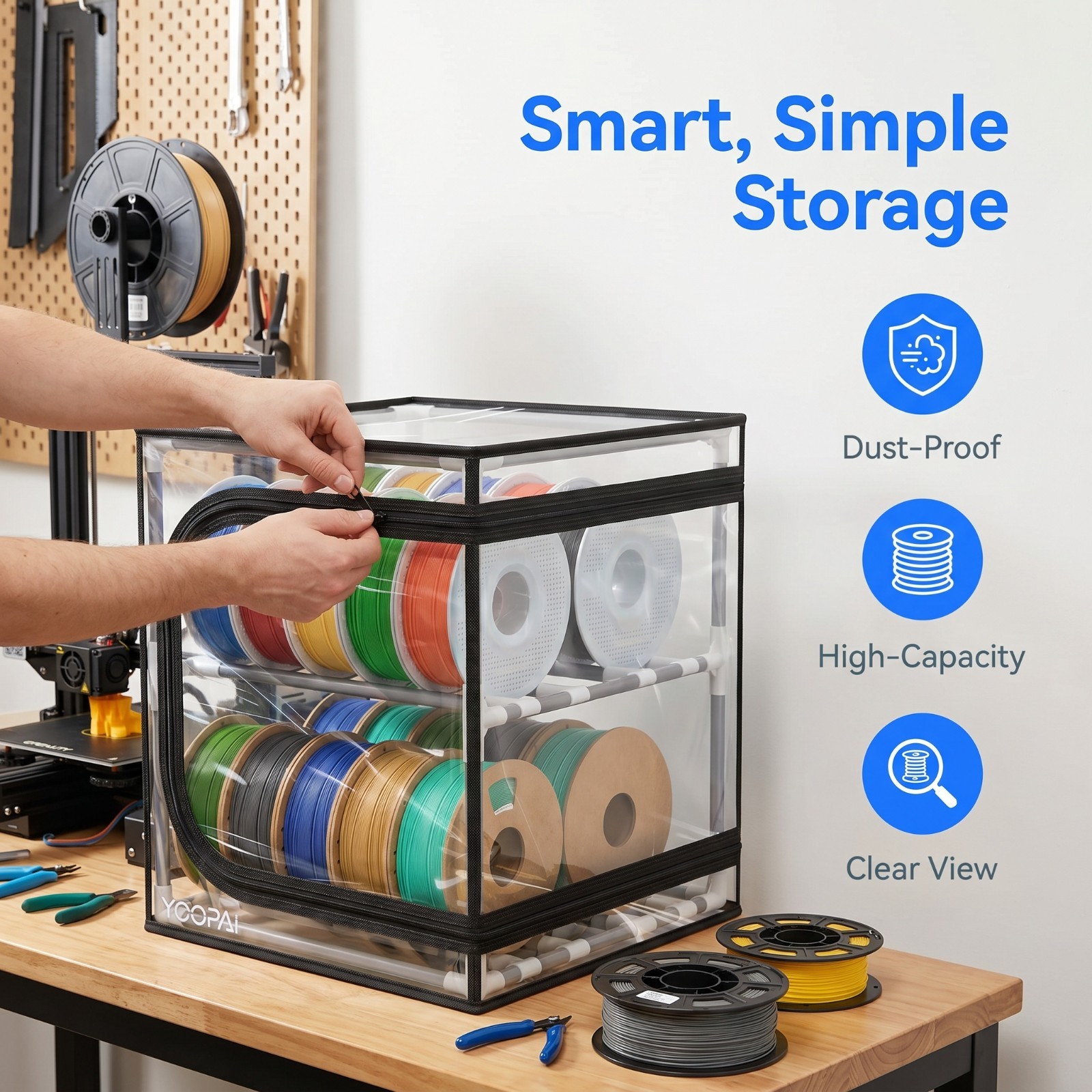 YOOPAI Filament Storage Cover 20 roll Capacity Moisture-proof Transparent Cover