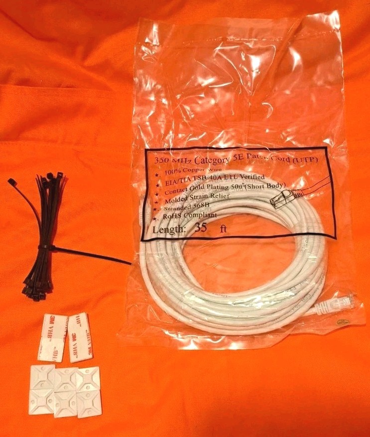 Cat 5e Patch Cord Cable 35ft 100% Copper 350MHz UTP 35 Ft + Mounts & Ties New