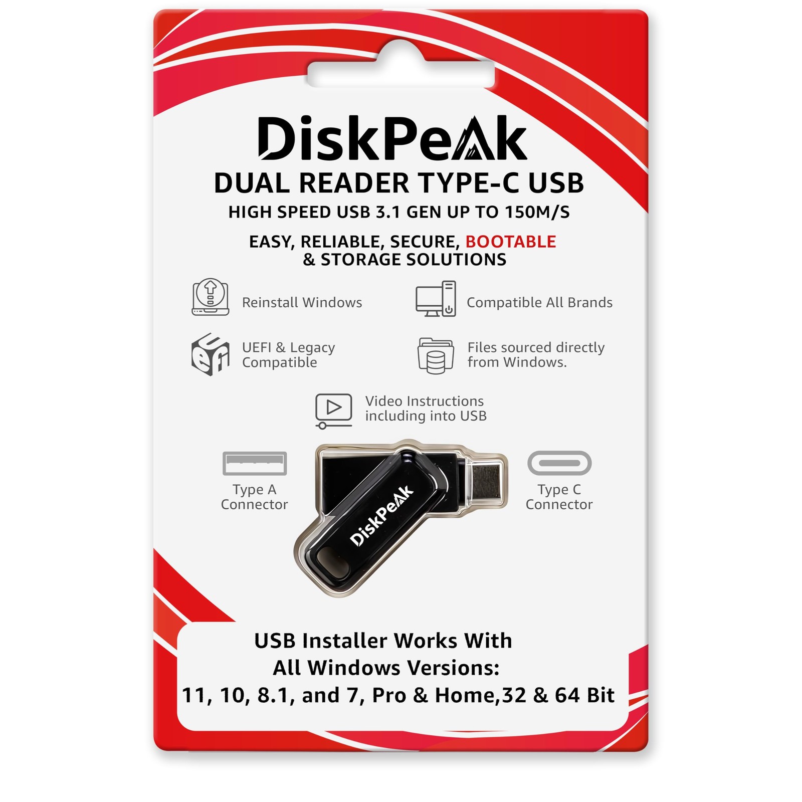 64GB Bootable USB Drive for Windows 11 & 10 – Clean Install, Upgrade, Reinstall