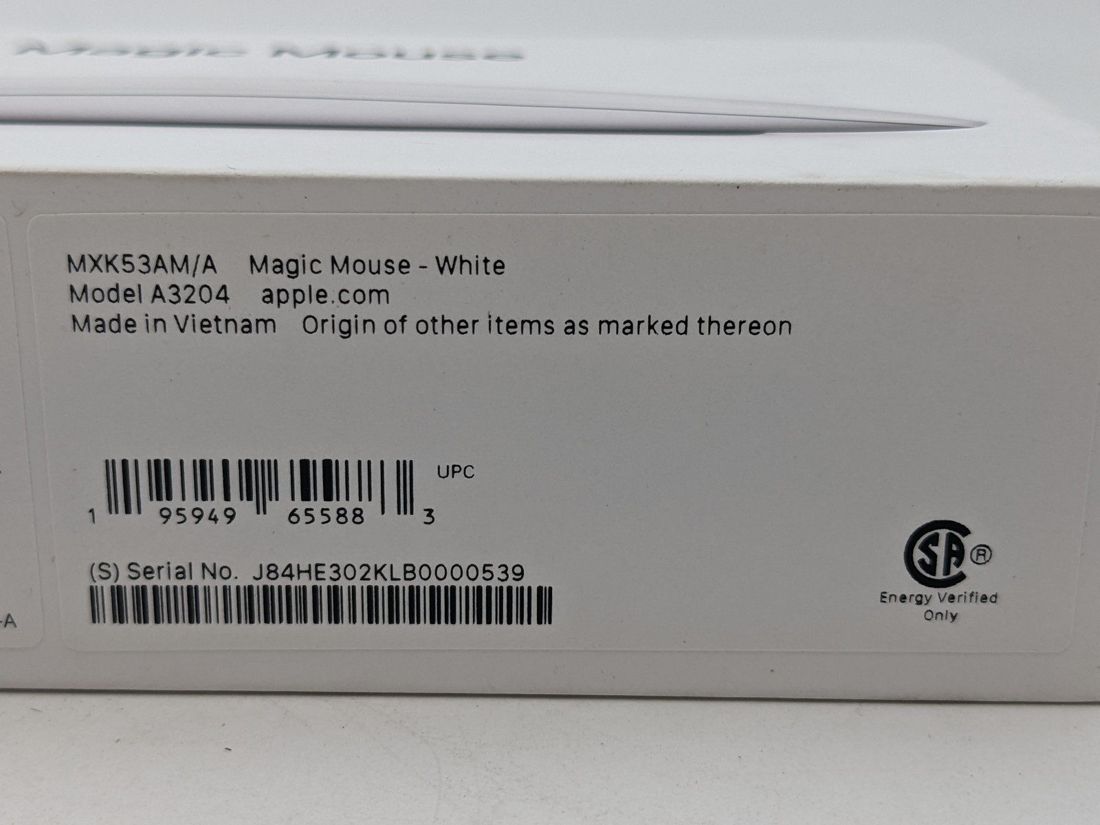 Apple Magic Mouse Wireless USB-C Multi-Touch Surface In White MXK53AM/A (A3204)