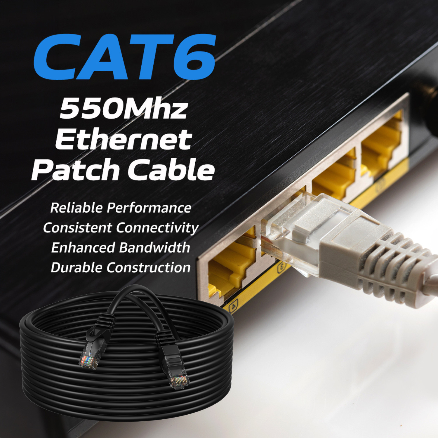 CAT6 Patch Cable 500mhz Ethernet Internet Network Router LAN RJ45 UTP BLACK LOT