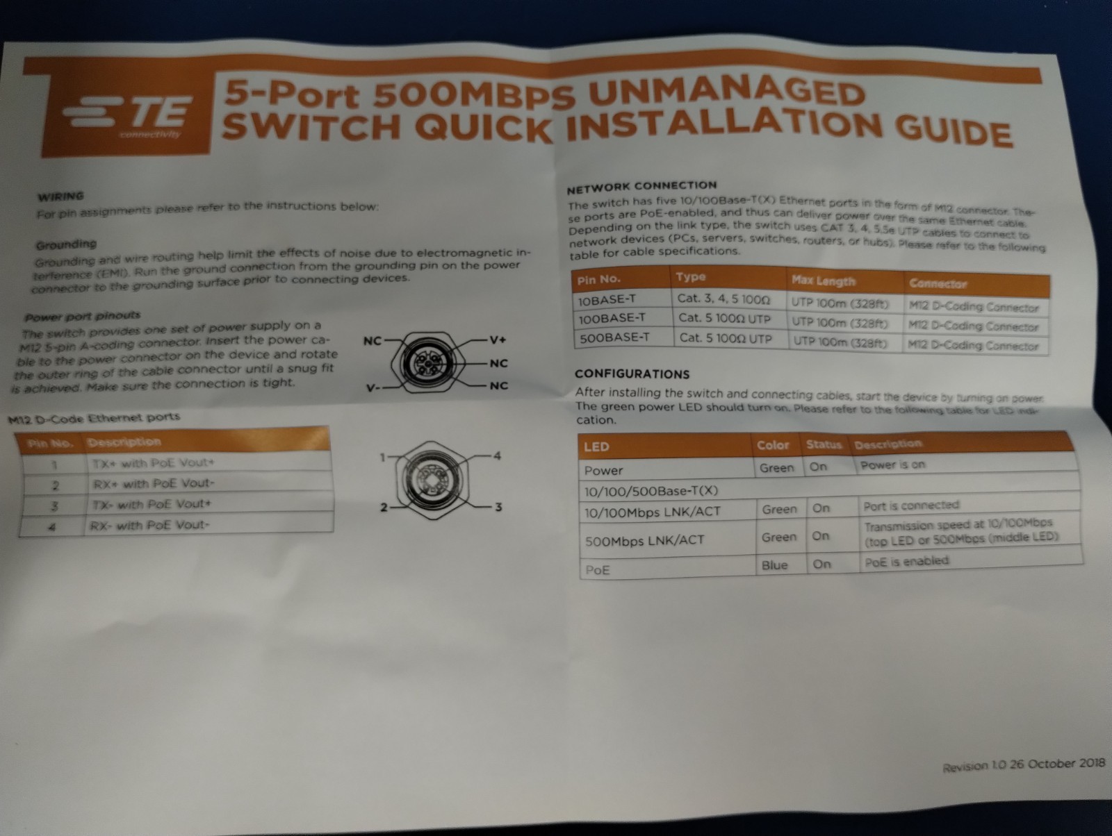 TE CONNECTIVITY 1-2320401-3 SWITCH UNMANAGED 5 RAM NO YES NETWORK SWITCH