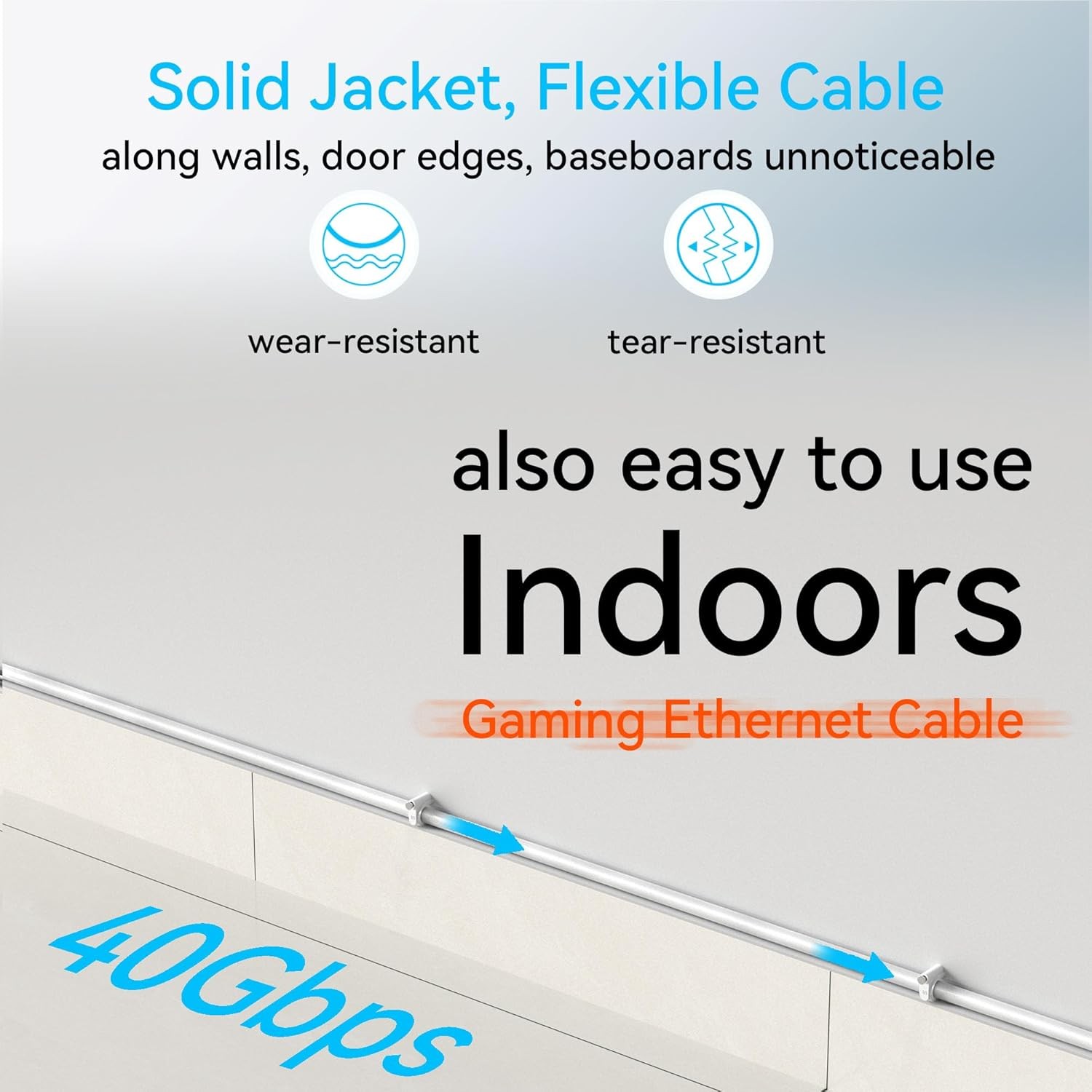 Cat 8 Ethernet Cable Slim 25ft Outdoor&Indoor, Pure Copper Cat8 Internet Cable