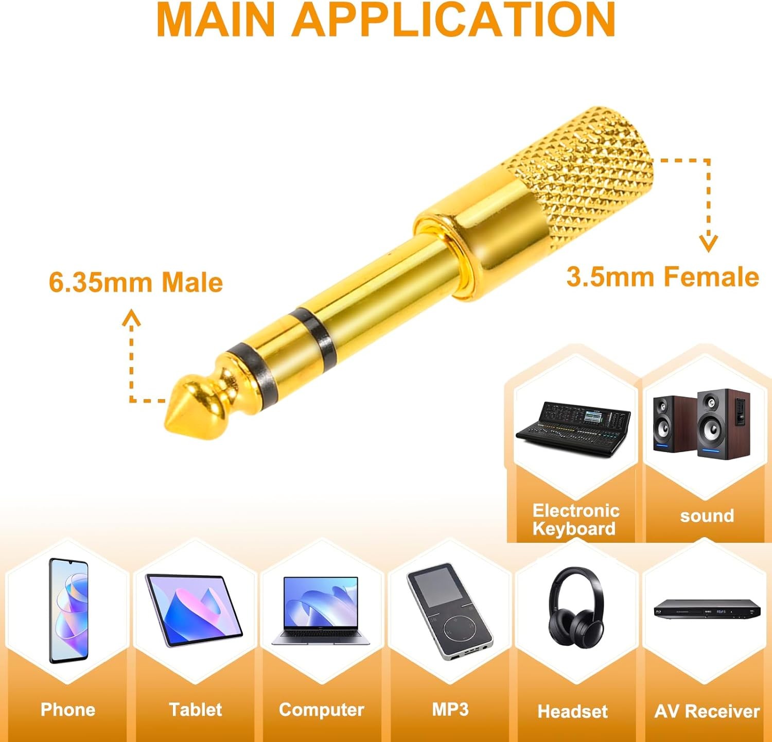 4 Pack Headphone Jack Adapter – 3.5mm (1/8 inch) Male to 6.35mm (1/4 Gold