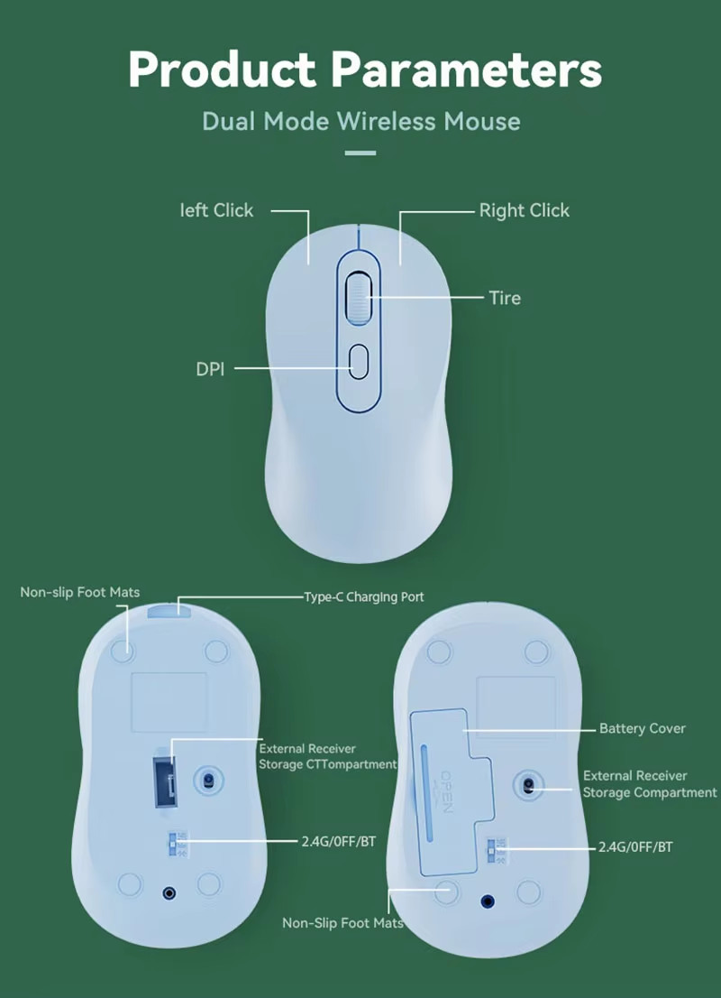 2.4Ghz Bluetooth Dual Wireless Mouse Silent Rechargeable for Laptop PC Tarvel