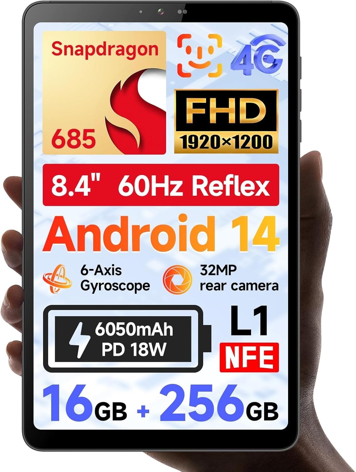 BNCF 8.4in 16+256GB SD685 Tablet 1920×1200 60Hz 4G WiFi 6050mAh Unlocked Used