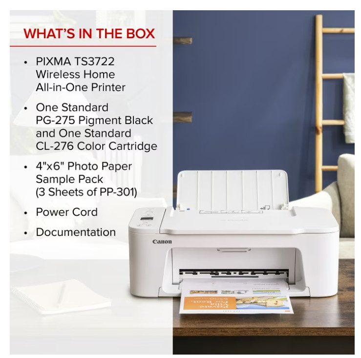 Canon PIXMA TS3722 Wireless All-In-One Inkjet Printer for Home Office