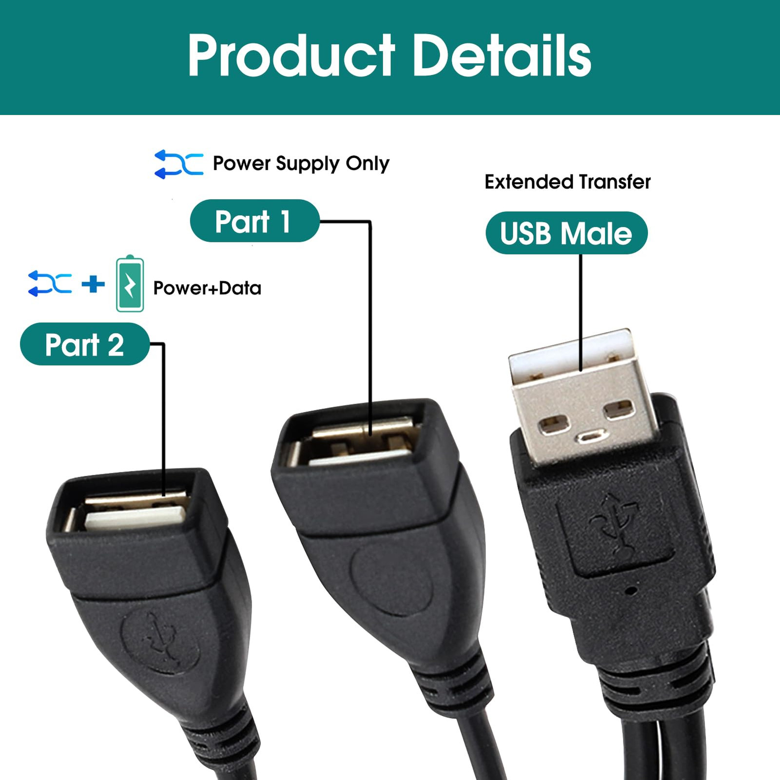 USB 2.0 A Male To 2 Dual USB Female Jack Y Splitter Hub Power Adapter Cable Lot