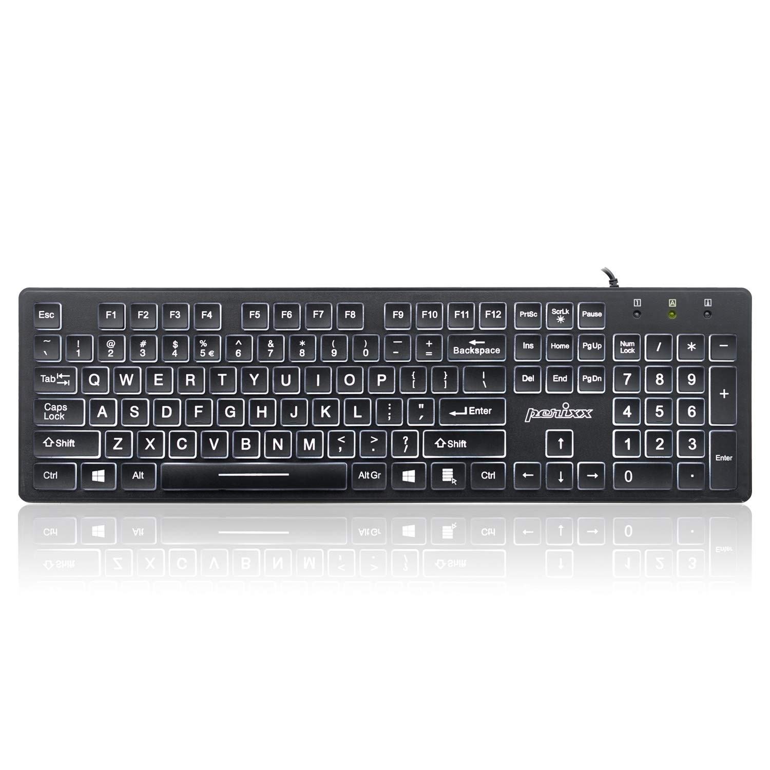 Wired USB Keyboard Backlit Big Print Letters White LED