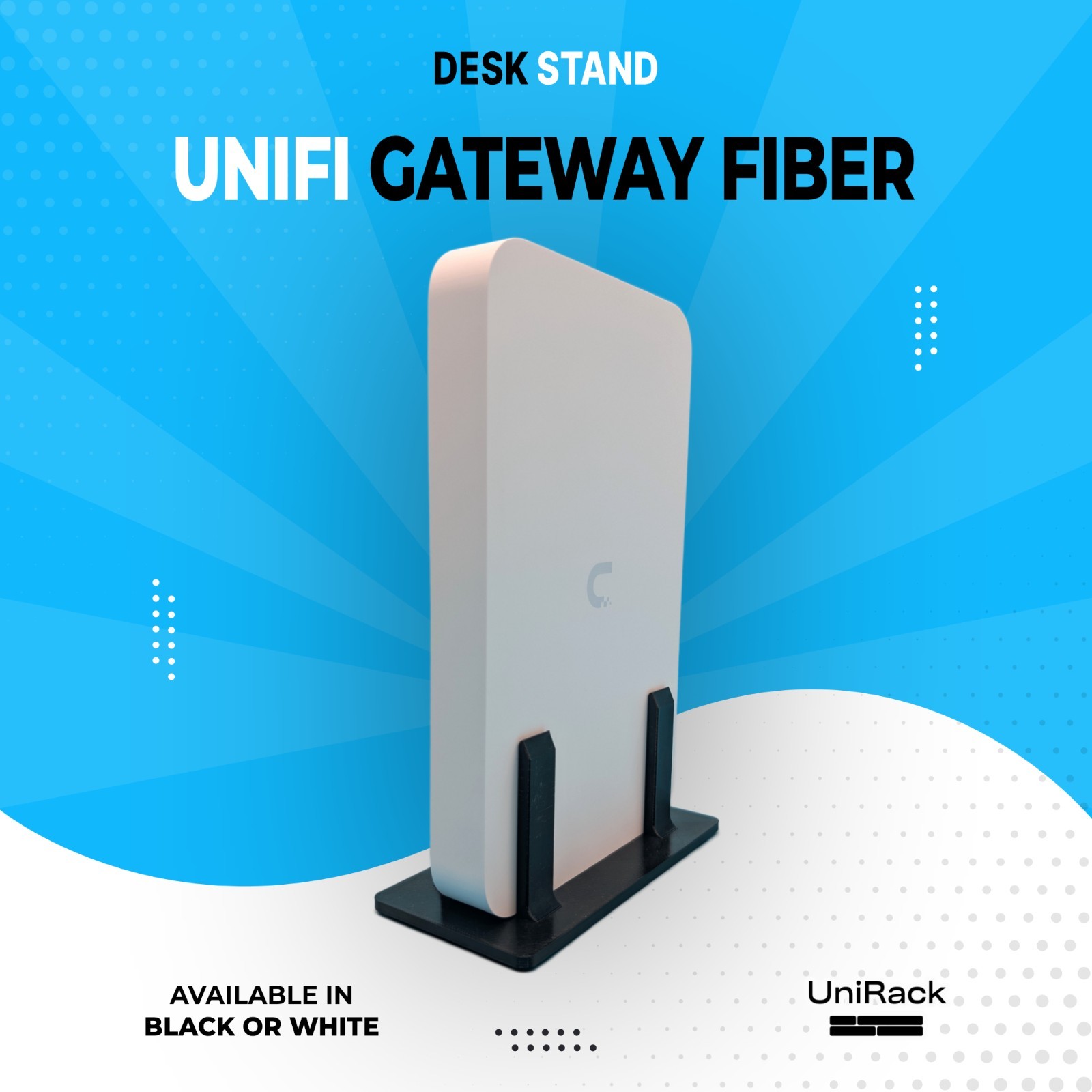 Stand for UniFi Gateway Fiber with Silicone Feet – Black or White PETG