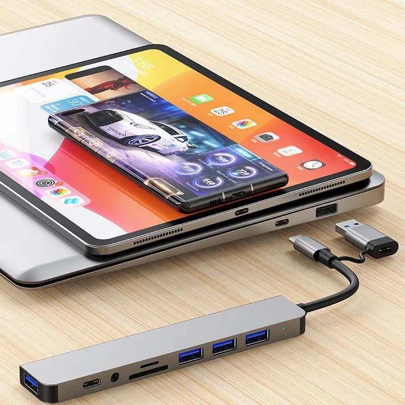 8 in 2 USB+Type C HUB Docking Station with 3.5mm Audio Adapter for Micro 1Pc