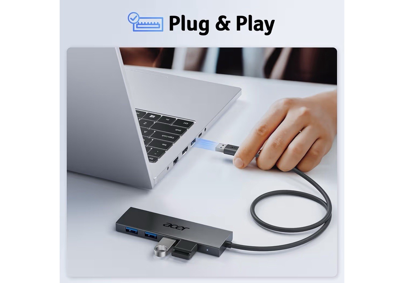 Acer USB Hub 4 Ports, Multiple USB 3.0 Hub, USBA Splitter for Laptop W Type C