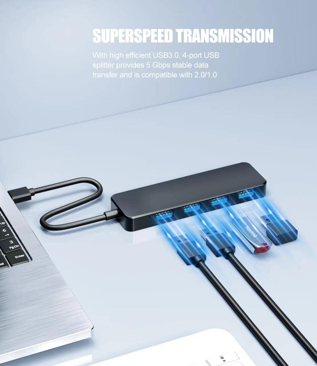 4 Port USB 3.0 Hub Splitter Multi Adapter 5Gbps High Speed PC Desktop Laptop Lot