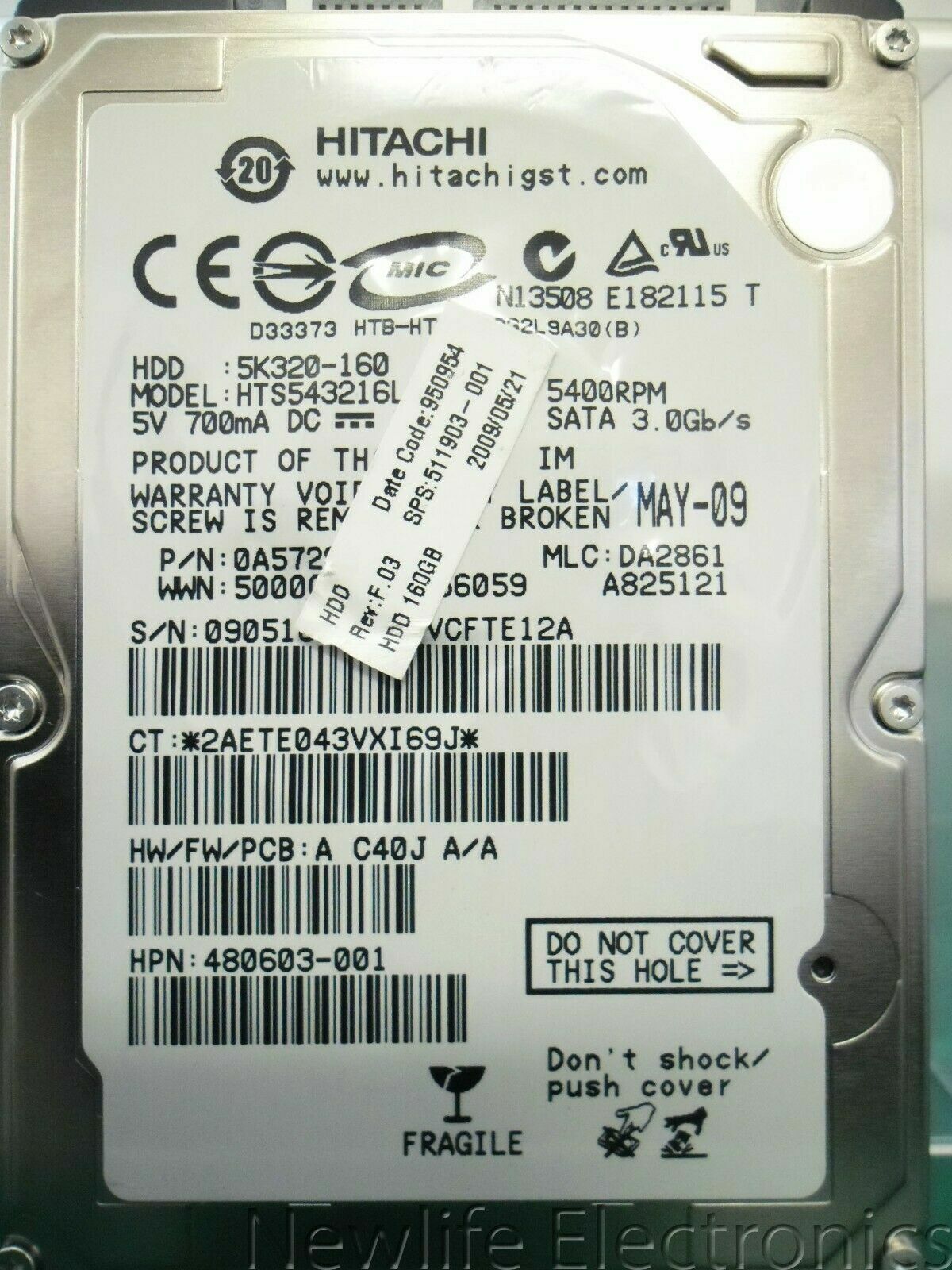 HP 511903-001 160GB 5,400 RPM 0.5 in. SATA HDD 480603-001