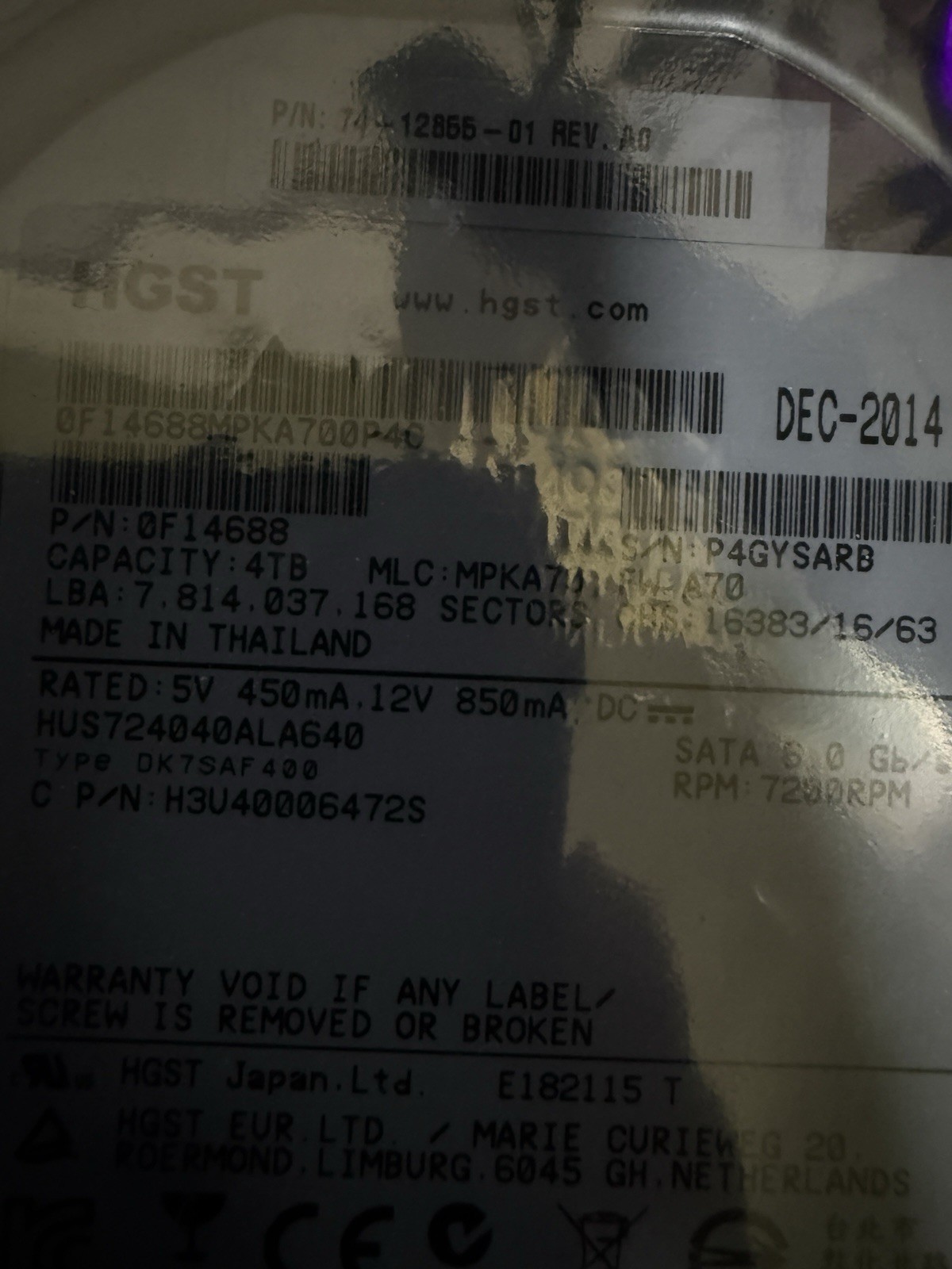 *SEALED* HGST H3U40006472S 4TB SATA HDD