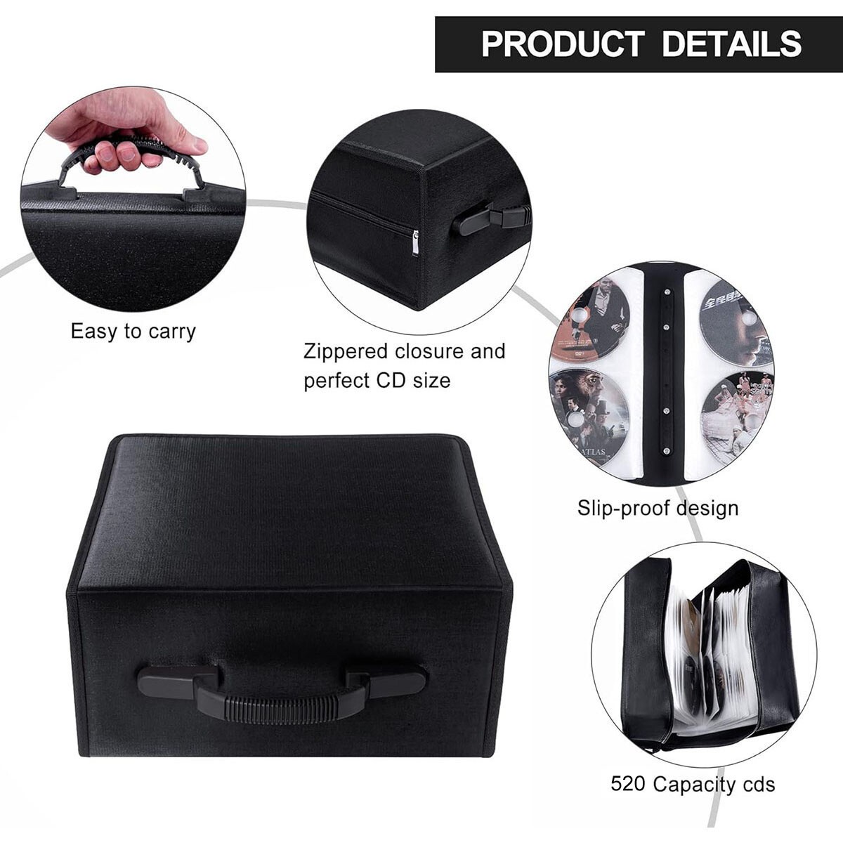 400/520 Disc CD Storage Binder Case w/ Handle Large Capacity Portable Organizer