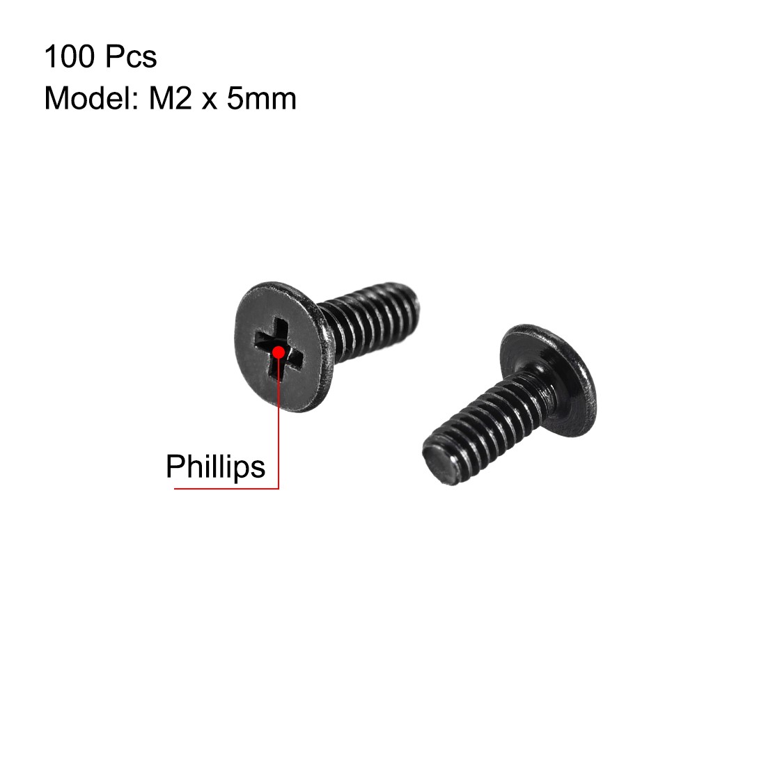 M2 x 5mm Laptop Notebook Computer Screws Phillips Head Screw Black 100pcs