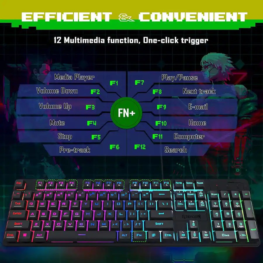 REDRAGON S107-RGB-BA Gaming Keyboard+Mouse Combo,RGB Backlit Keyboard,10000DPI