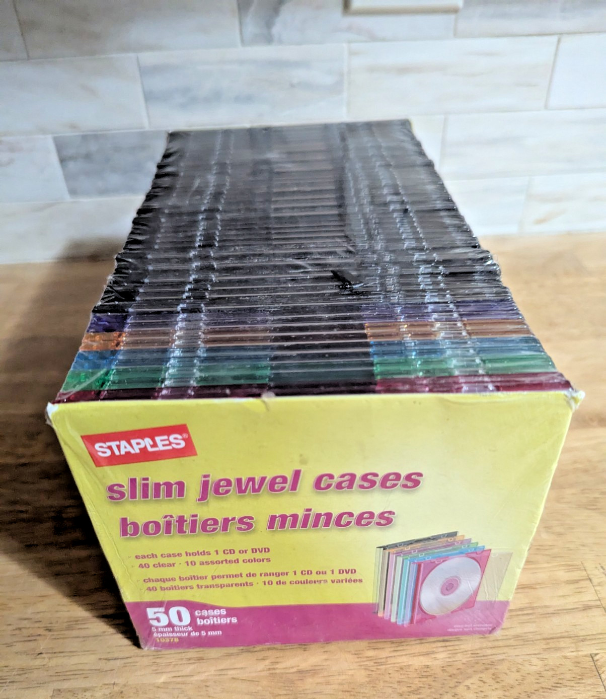 Staples 5mm Thick Slim Jewel Cases 50/Pack ~ 10378~Clear & Assorted Colors ~ NEW