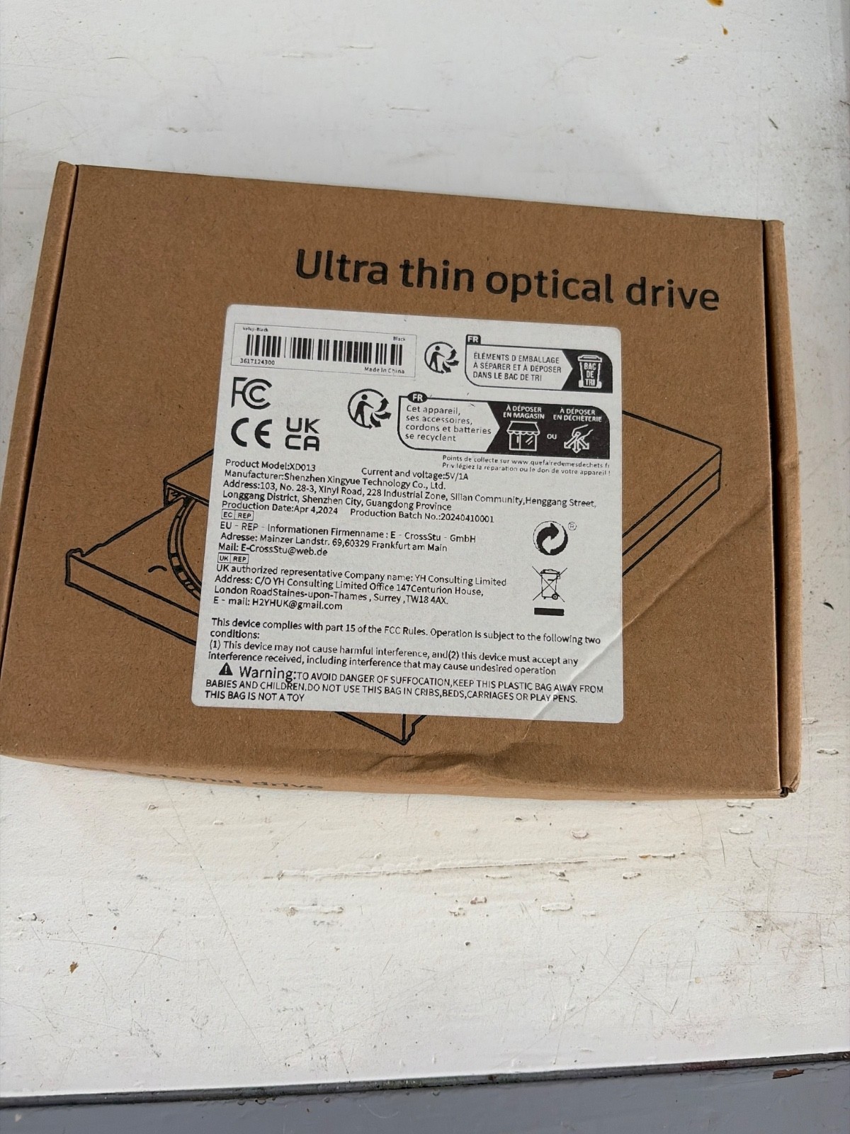 New- Ultra Thin External Optical DVD Rom Drive XD013 Black USB Plug and Play
