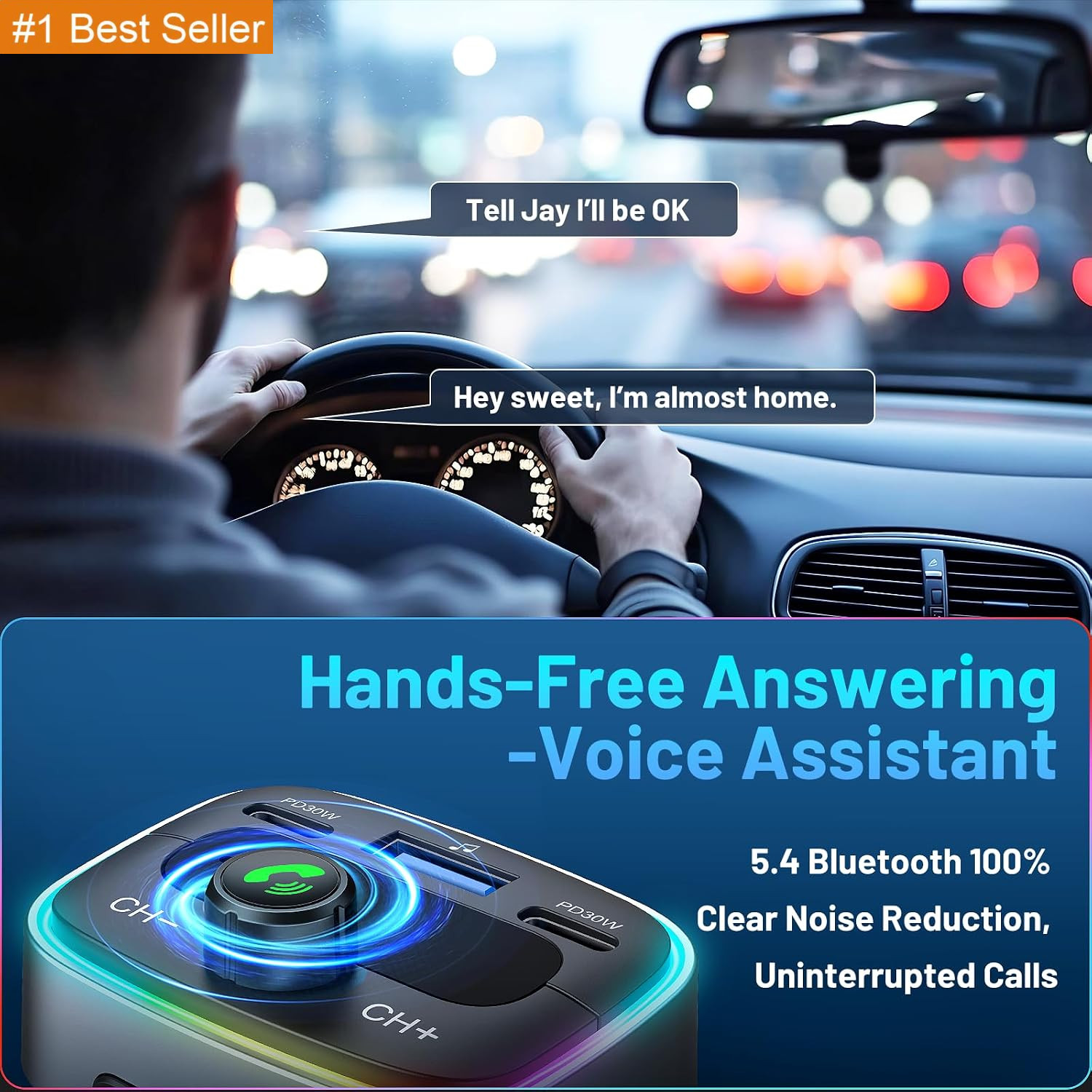 Bluetooth 5.4 Car Adapter 60W Charging USB Bluetooth Adapter for Car,Wireless Fm