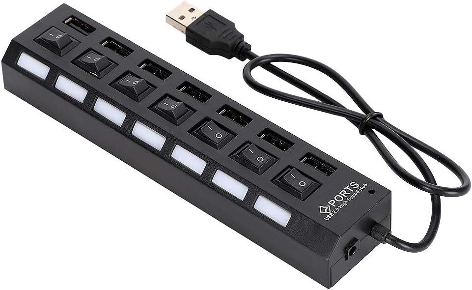 USB Hub 7 Port On/Off Switch High Speed Splitter AC Adapter Cable PC Laptop Lot