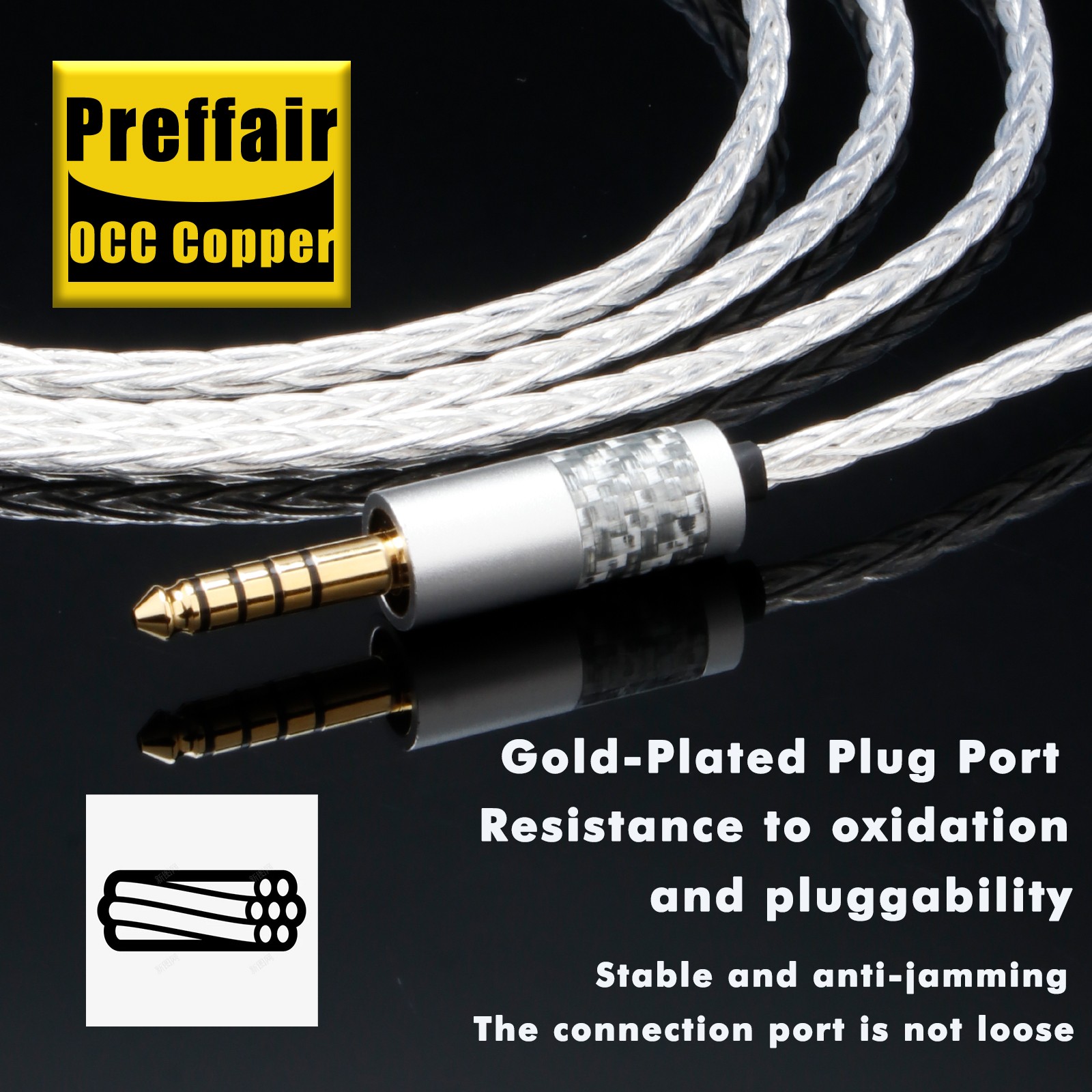4.4mm to 3.5mm Male OCC Silver Plated Balanced Hifi Audio Aux Jack Cable Adapter