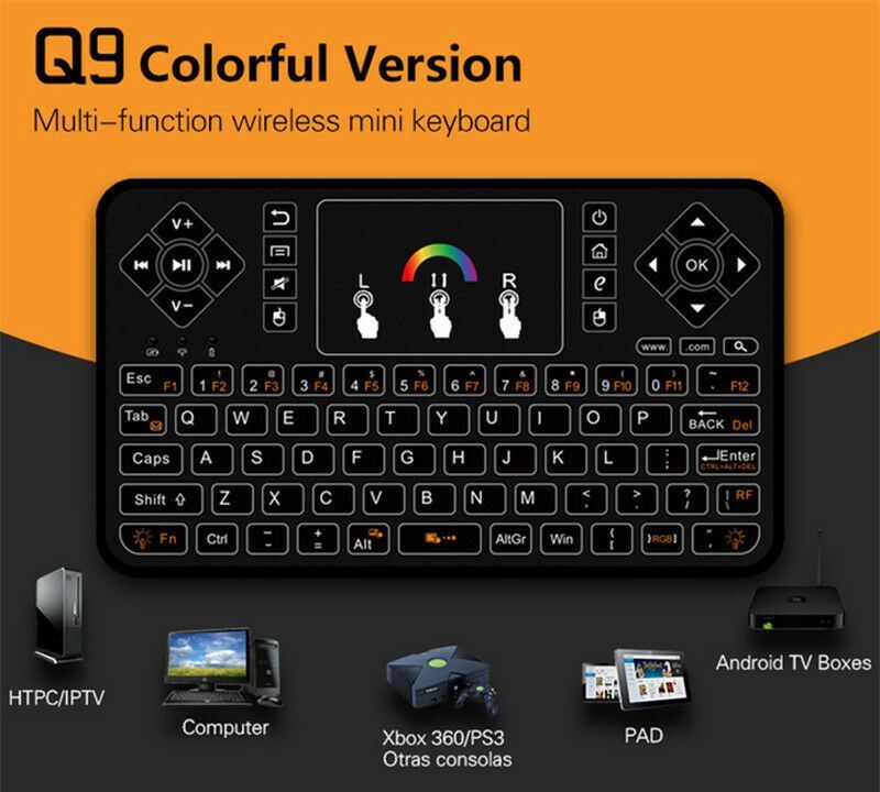 Mini 7 Color Backlit Handheld 2.4 USB Wireless Keyboard Keypad Fly Mouse Remote