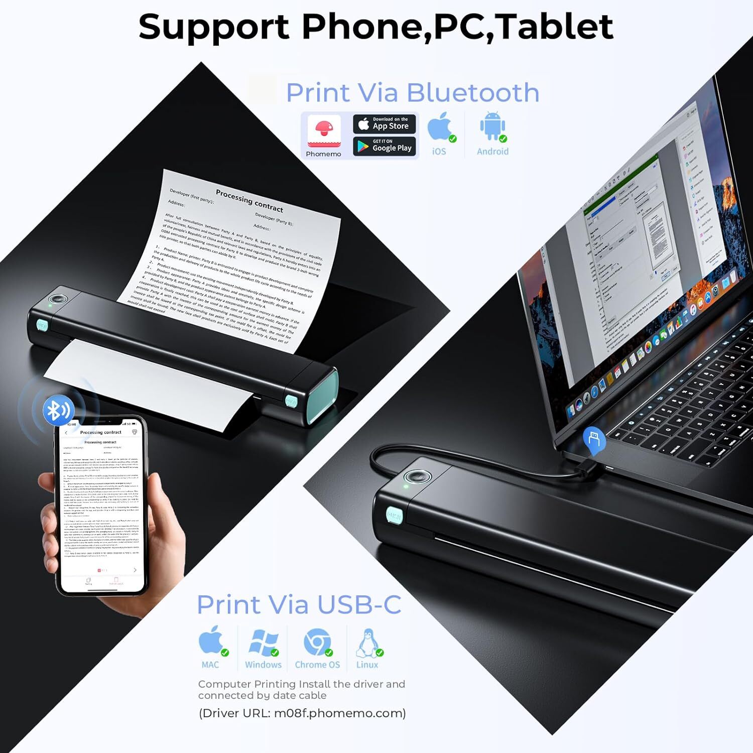 Phomemo M08F A4 Printer Bluetooth Portable Thermal A4 Printer with Case lot