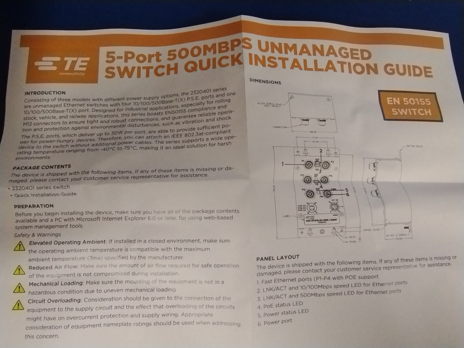 TE CONNECTIVITY 1-2320401-3 SWITCH UNMANAGED 5 RAM NO YES NETWORK SWITCH