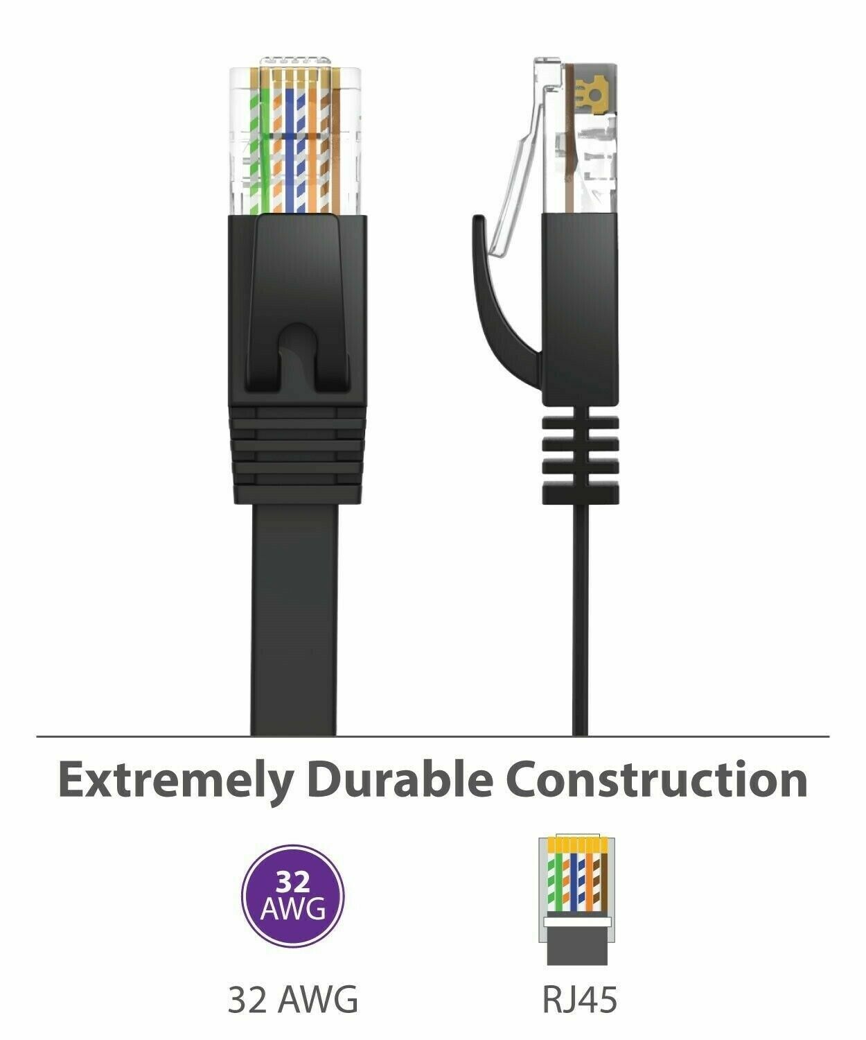 RJ45 CAT6 6FT 10FT 30FT 50FT 100FT 200FT Ethernet Network Cable Cord Flat LOT US