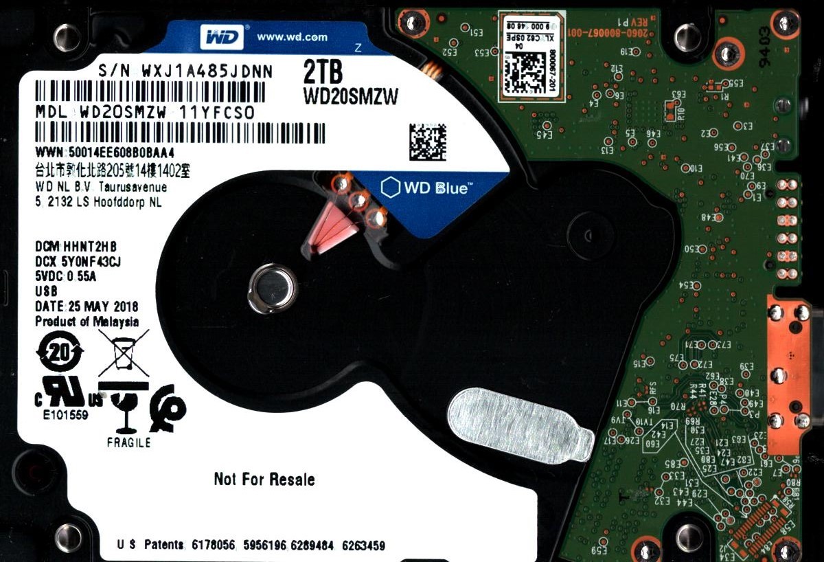 WD20SMZW-11YFCS0 S/N: WXJ1A HHNT2HB WESTERN DIGITAL 2TB MALAYSIA MAY 2018
