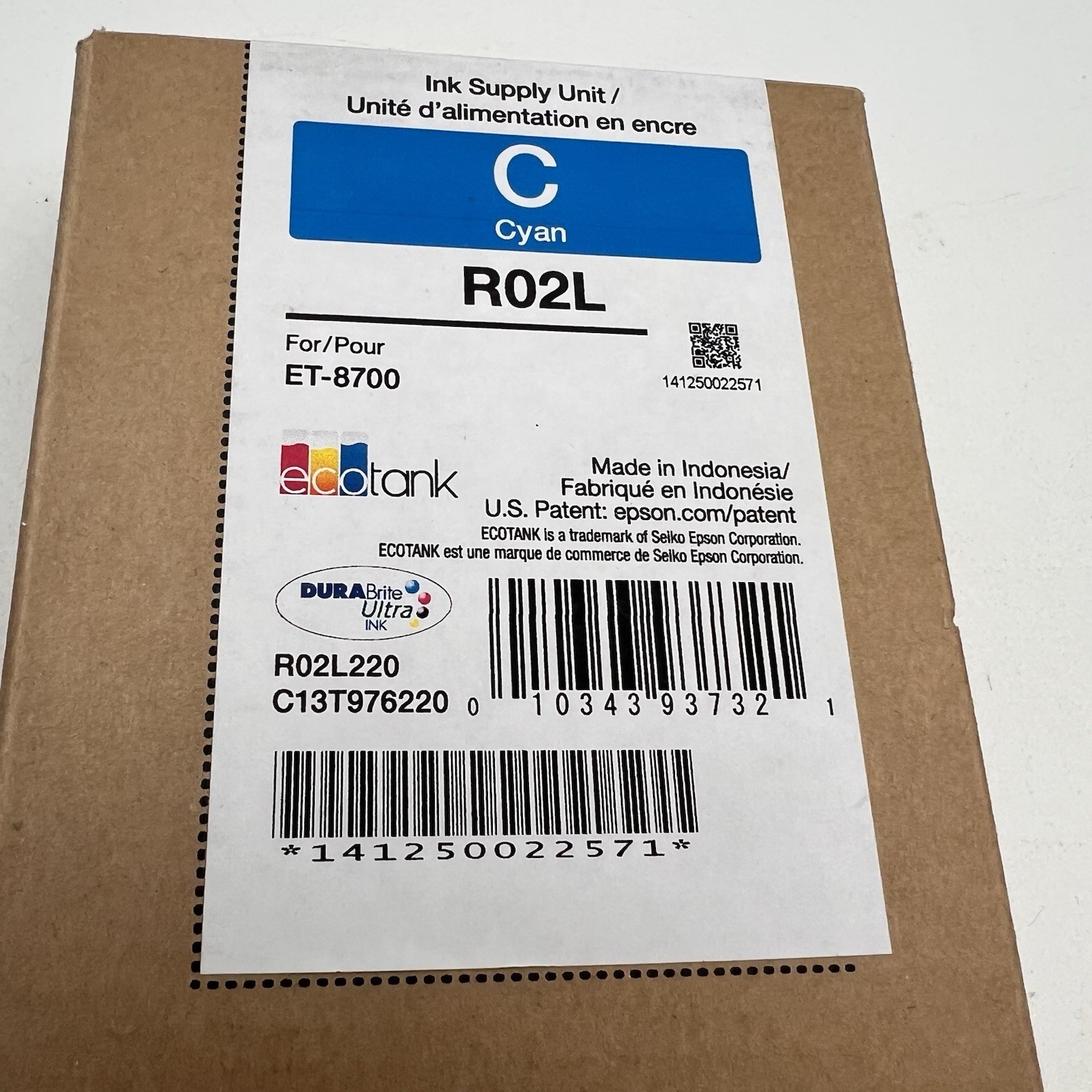 Epson Ink Supply Unit R02L Standard Capacity Cyan Ink For ET-8700 Exp: 01-27-27