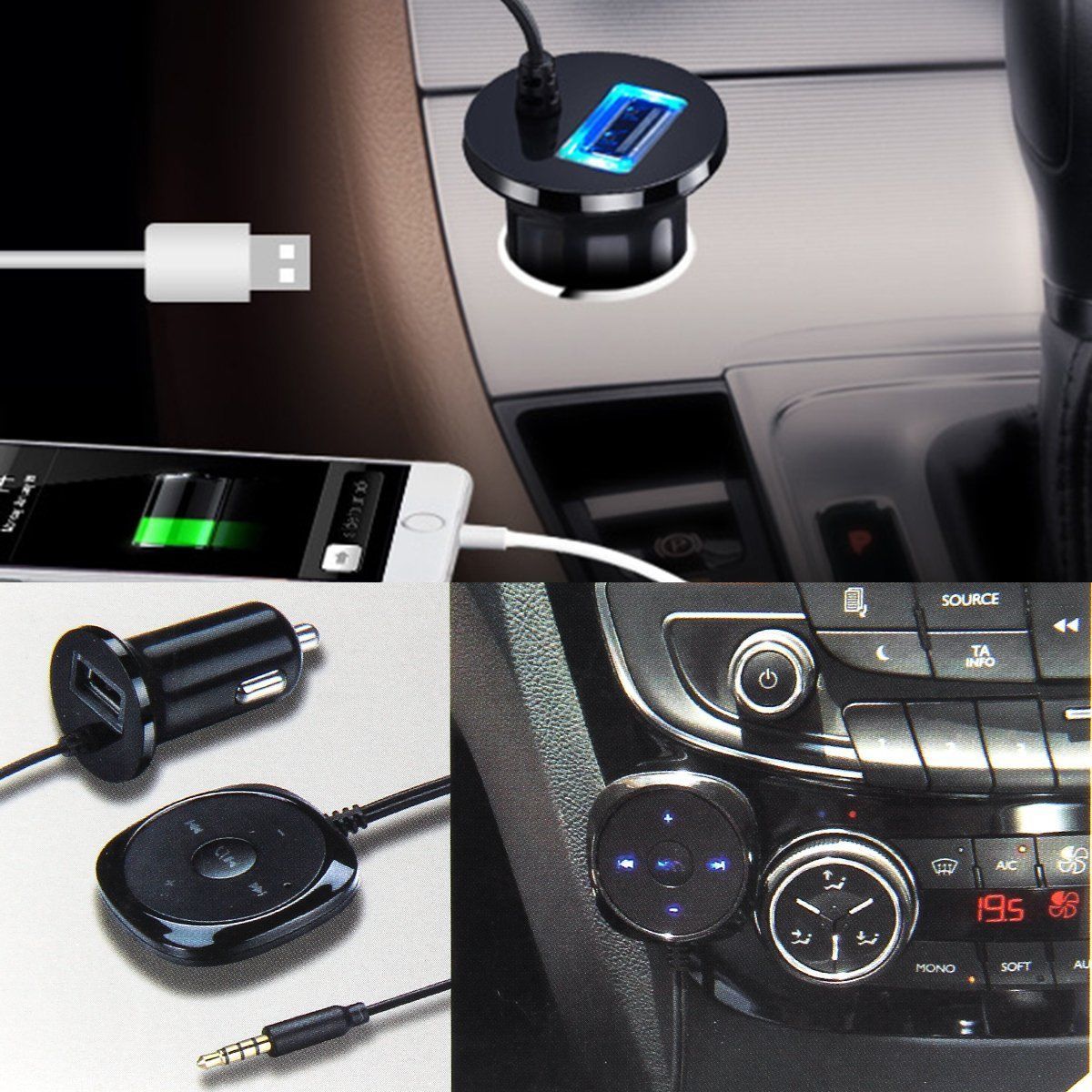 Bluetooth Wireless Music Audio Receiver Adapter To Car Aux In FM Speaker iPhone