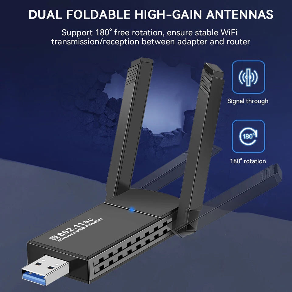 USB 3.0 Wireless WIFI Adapter 1300 Mbps Long Range Dongle Dual Band 5Ghz Network