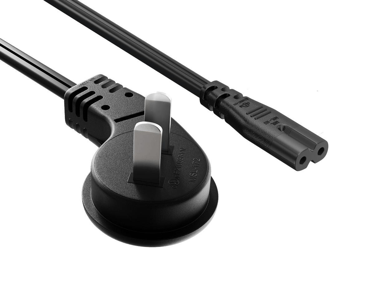 1ft Ultra Low Profile NEMA 1-15P Angled to C7 Non-Polarized Power Cord 18AWG …